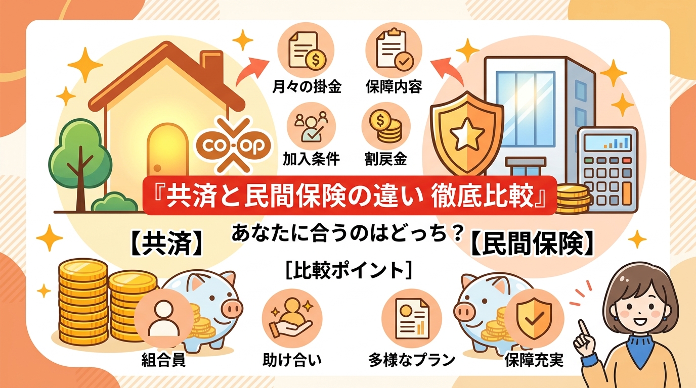 共済 民間保険 違い 比較 アイキャッチ画像